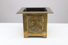 Margaret Gilmour Arts & Crafts Brass Planter with Stylized Rose & Floral Details - Thumbnail 3