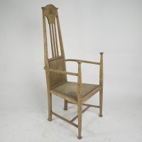 G M Ellwood for J S Henry. A Rare Satin Birch Arts and Crafts inlaid Armchair. - Thumbnail 1