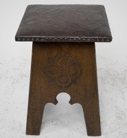 Liberty & Co. an Arts & Crafts Moorish Oak Stool with Embossed Leather Seat - Thumbnail 3