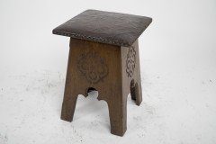 Liberty & Co. an Arts & Crafts Moorish Oak Stool with Embossed Leather Seat - Thumbnail 4