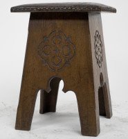 Liberty & Co. an Arts & Crafts Moorish Oak Stool with Embossed Leather Seat - Thumbnail 5
