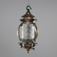 An Arts & Crafts Silver Plated on Copper Lantern with Opaque Ribbed Glass Liner - Thumbnail 1
