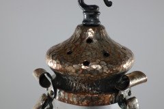 An Arts & Crafts Silver Plated on Copper Lantern with Opaque Ribbed Glass Liner - Thumbnail 4