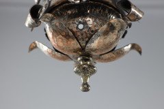 An Arts & Crafts Silver Plated on Copper Lantern with Opaque Ribbed Glass Liner - Thumbnail 5