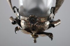 An Arts & Crafts Silver Plated on Copper Lantern with Opaque Ribbed Glass Liner - Thumbnail 6