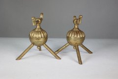 Dr C Dresser Attributed Benham and Froud, a Pair of Brass Fire Dogs - Thumbnail 4