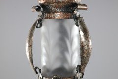 An Arts & Crafts Silver Plated on Copper Lantern with Opaque Ribbed Glass Liner - Thumbnail 8