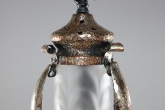 An Arts & Crafts Silver Plated on Copper Lantern with Opaque Ribbed Glass Liner - Thumbnail 9
