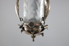 An Arts & Crafts Silver Plated on Copper Lantern with Opaque Ribbed Glass Liner - Thumbnail 10