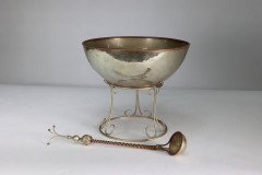 Arts and Crafts Style Silver-Plated Punch Bowl on Scroll Stand with Ladle - Thumbnail 2
