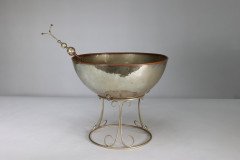 Arts and Crafts Style Silver-Plated Punch Bowl on Scroll Stand with Ladle - Thumbnail 3