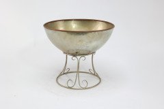 Arts and Crafts Style Silver-Plated Punch Bowl on Scroll Stand with Ladle - Thumbnail 4