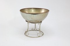 Arts and Crafts Style Silver-Plated Punch Bowl on Scroll Stand with Ladle - Thumbnail 5