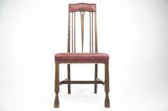 Liberty & Co., attributed. An Arts & Crafts Oak Chair with Shaped Padded Headrest & Pewter Heart Inlay - Thumbnail 5