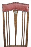 Liberty & Co. Attri. an Arts & Crafts Oak Chair with Shaped Padded Headrest and Pewter Heart Inlay - Thumbnail 8