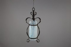 An Arts & Crafts Wrought Iron Lantern with Uranium/Vaseline Slag Glass Shade - Thumbnail 2