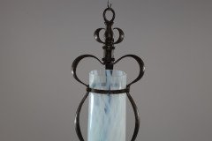 An Arts & Crafts Wrought Iron Lantern with Uranium/Vaseline Slag Glass Shade - Thumbnail 3