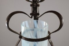 An Arts & Crafts Wrought Iron Lantern with Uranium/Vaseline Slag Glass Shade - Thumbnail 5
