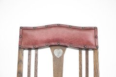Liberty & Co., attributed. An Arts & Crafts Oak Chair with Shaped Padded Headrest & Pewter Heart Inlay - Thumbnail 13