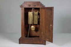 A Continental Arts & Crafts Oak Mantle Clock with Carved Stylised Glasgow Roses - Thumbnail 7