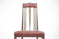Liberty & Co., attributed. An Arts & Crafts Oak Chair with Shaped Padded Headrest & Pewter Heart Inlay - Thumbnail 15
