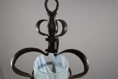An Arts & Crafts Wrought Iron Lantern with Uranium/Vaseline Slag Glass Shade - Thumbnail 8