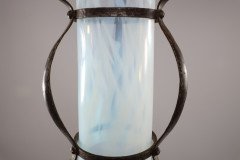 An Arts & Crafts Wrought Iron Lantern with Uranium/Vaseline Slag Glass Shade - Thumbnail 10