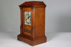 A Continental Arts & Crafts Oak Mantle Clock with Carved Stylised Glasgow Roses - Thumbnail 13