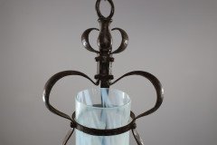 An Arts & Crafts Wrought Iron Lantern with Uranium/Vaseline Slag Glass Shade - Thumbnail 12