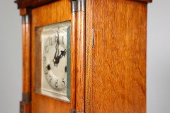 A Continental Arts & Crafts Oak Mantle Clock with Carved Stylised Glasgow Roses - Thumbnail 15