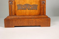 A Continental Arts & Crafts Oak Mantle Clock with Carved Stylised Glasgow Roses - Thumbnail 16