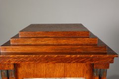 A Continental Arts & Crafts Oak Mantle Clock with Carved Stylised Glasgow Roses - Thumbnail 22