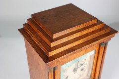 A Continental Arts & Crafts Oak Mantle Clock with Carved Stylised Glasgow Roses - Thumbnail 24