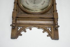 A Large Gothic Revival Carved Oak Barometer with a Rare Snail Tail Thermometer - Thumbnail 2