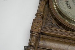 A Large Gothic Revival Carved Oak Barometer with a Rare Snail Tail Thermometer - Thumbnail 6
