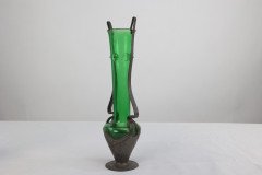 Osiris Pewter. A Pair of Art Nouveau Pewter and Green Glass Twin-Handled Vases - Thumbnail 5
