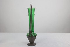 Osiris Pewter. A Pair of Art Nouveau Pewter and Green Glass Twin-Handled Vases - Thumbnail 6