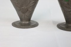 Osiris Pewter. A Pair of Art Nouveau Pewter and Green Glass Twin-Handled Vases - Thumbnail 12