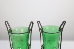 Osiris Pewter. A Pair of Art Nouveau Pewter and Green Glass Twin-Handled Vases - Thumbnail 7