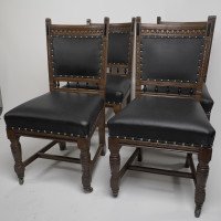 Lambs of Manchester a Set of Four Aesthetic Movement Oak & Leather Dining Chairs - Thumbnail 2
