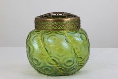 Loetz (attributed). A Green Swirl Glass Flower Holder with Decorative Brass Top - Thumbnail 2
