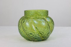 Loetz (attributed). A Green Swirl Glass Flower Holder with Decorative Brass Top - Thumbnail 12