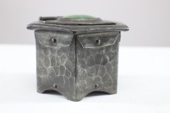 Liberty & Co., (style Of). An Arts & Crafts Pewter Inkwell with a Green Ruskin Jewel & Original Ink Liner - Thumbnail 10