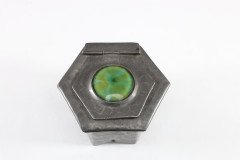 Liberty & Co., (style Of). An Arts & Crafts Pewter Inkwell with a Green Ruskin Jewel & Original Ink Liner - Thumbnail 11