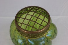 Loetz (attributed). A Green Swirl Glass Flower Holder with Decorative Brass Top - Thumbnail 5