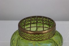Loetz (attributed). A Green Swirl Glass Flower Holder with Decorative Brass Top - Thumbnail 6