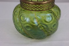 Loetz (attributed). A Green Swirl Glass Flower Holder with Decorative Brass Top - Thumbnail 7