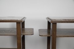 Three Arts & Crafts Oak Bedside Cabinets with Marble Tops and Extending Shelves - Thumbnail 4
