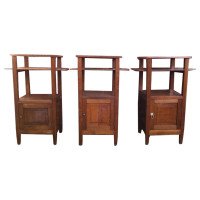 Three Arts & Crafts Oak Bedside Cabinets with Marble Tops and Extending Shelves - Thumbnail 11
