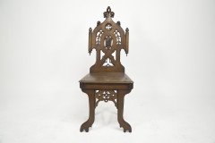 Four Gothic Revival Oak Hall Chairs - Thumbnail 2